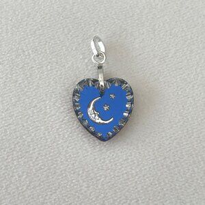 Vintage Heart Charm Pendant Solid Sterling Silver 925 Celestial Crescent Moon